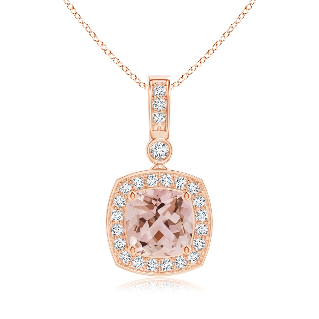 6mm AAA Cushion Morganite Pendant with Diamond Halo in Rose Gold