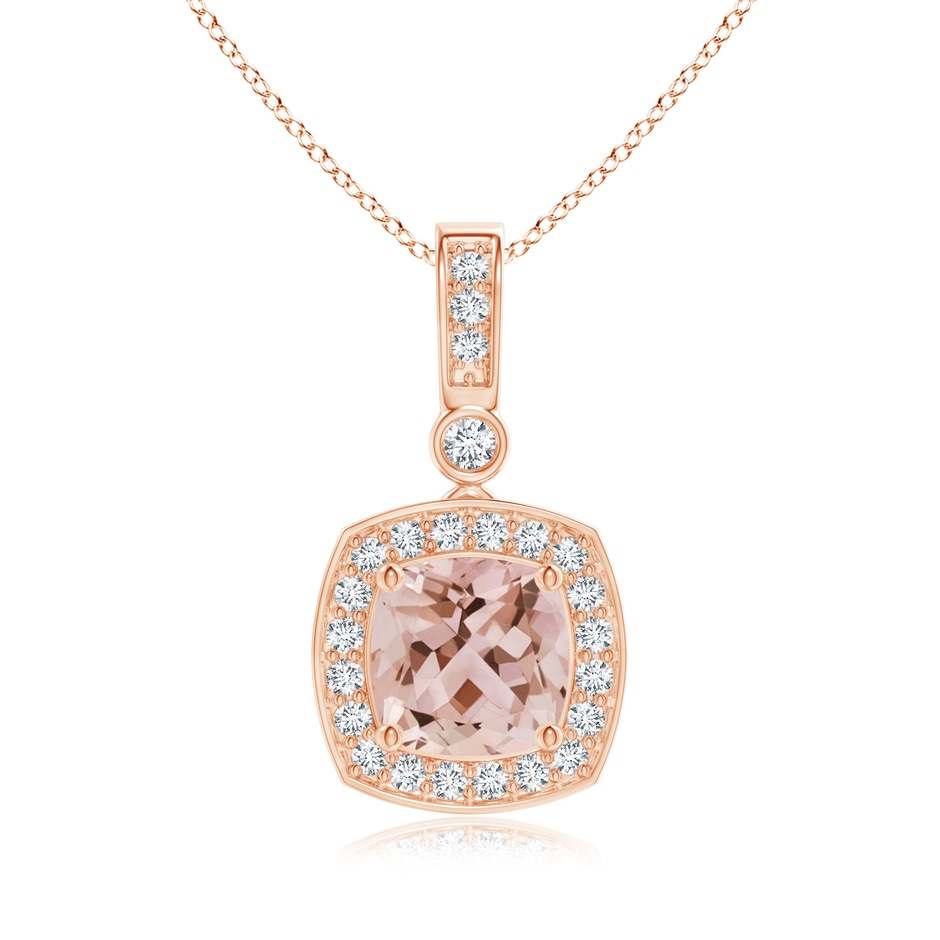 6mm AAA Cushion Morganite Pendant with Diamond Halo in Rose Gold 