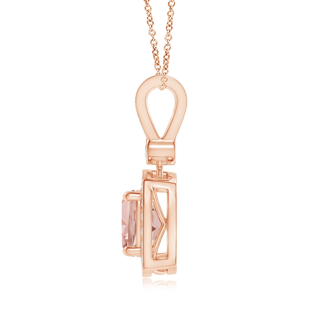 6mm AAA Cushion Morganite Pendant with Diamond Halo in Rose Gold Product Image