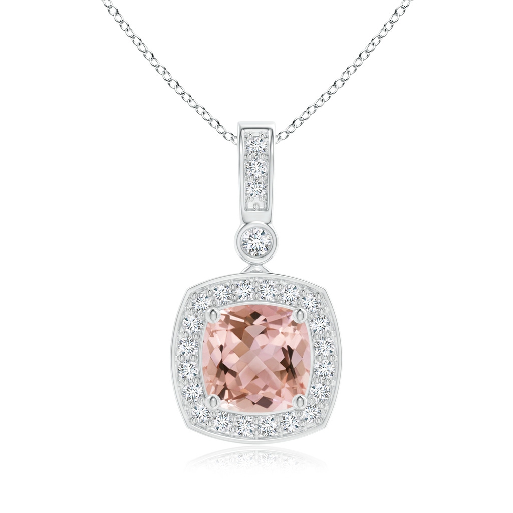 6mm AAAA Cushion Morganite Pendant with Diamond Halo in P950 Platinum