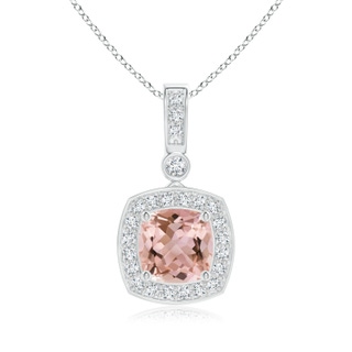 6mm AAAA Cushion Morganite Pendant with Diamond Halo in P950 Platinum