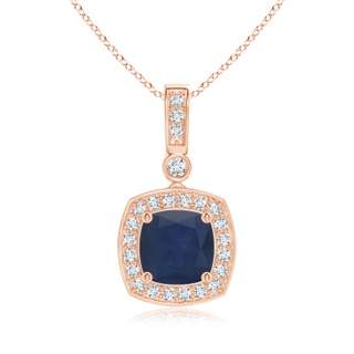 6mm A Cushion Sapphire Pendant with Diamond Halo in 9K Rose Gold