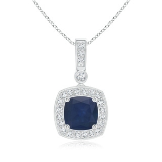 6mm A Cushion Sapphire Pendant with Diamond Halo in P950 Platinum