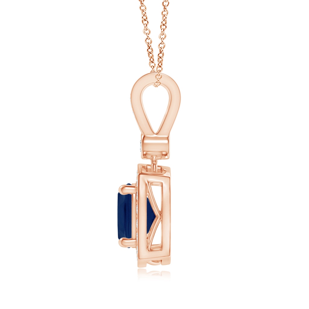 6mm A Cushion Sapphire Pendant with Diamond Halo in Rose Gold Product Image