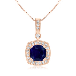 6mm AA Cushion Sapphire Pendant with Diamond Halo in 9K Rose Gold
