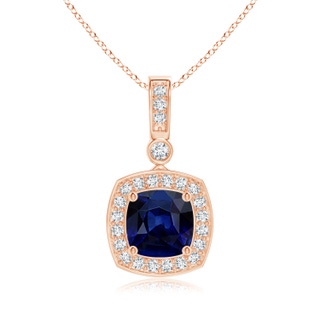 6mm AAA Cushion Sapphire Pendant with Diamond Halo in 9K Rose Gold