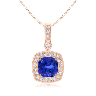 9.87x9.78x7.59mm AAA GIA Certified Cushion Blue Sapphire Pendant with Diamond Halo in 18K Rose Gold