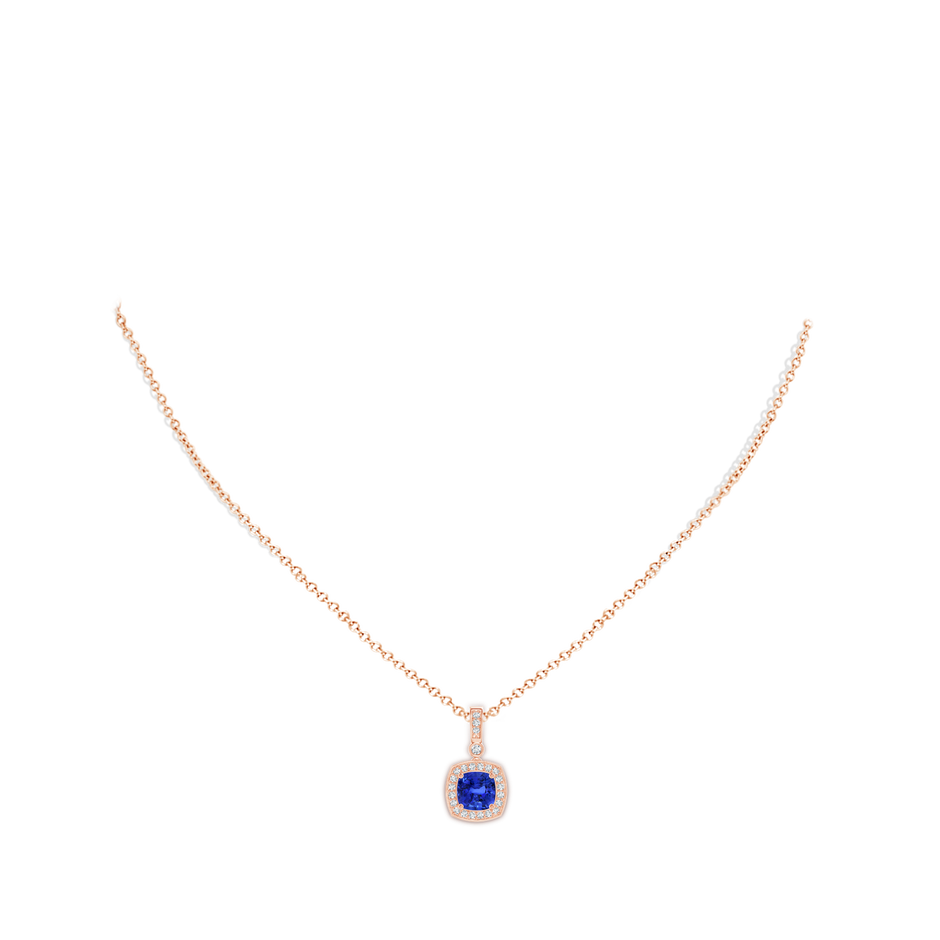 9.87x9.78x7.59mm AAA GIA Certified Cushion Blue Sapphire Pendant with Diamond Halo in 18K Rose Gold pen
