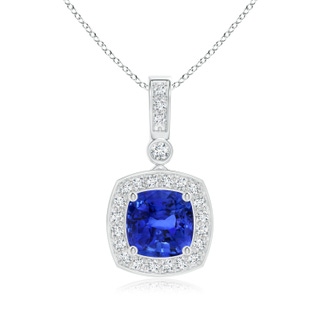 9.87x9.78x7.59mm AAA GIA Certified Cushion Blue Sapphire Pendant with Diamond Halo in 18K White Gold