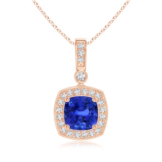 9.87x9.78x7.59mm AAA GIA Certified Cushion Blue Sapphire Pendant with Diamond Halo in Rose Gold