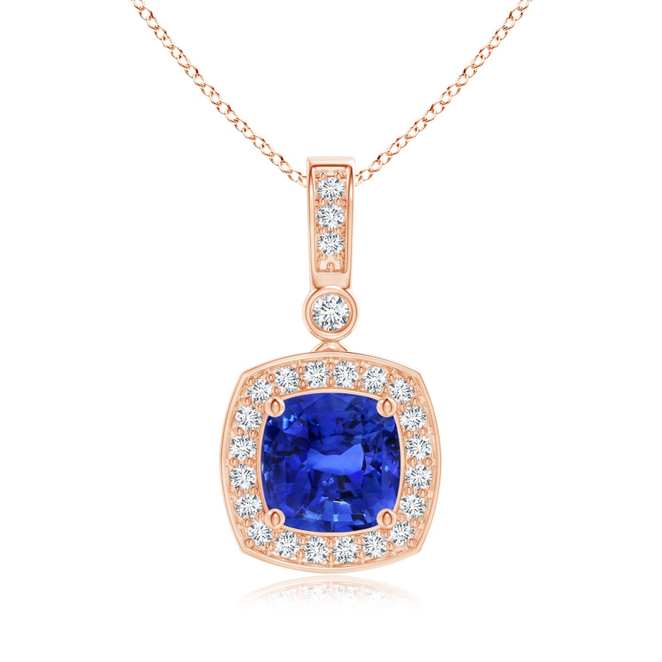 9.87x9.78x7.59mm AAA GIA Certified Cushion Blue Sapphire Pendant with Diamond Halo in Rose Gold 