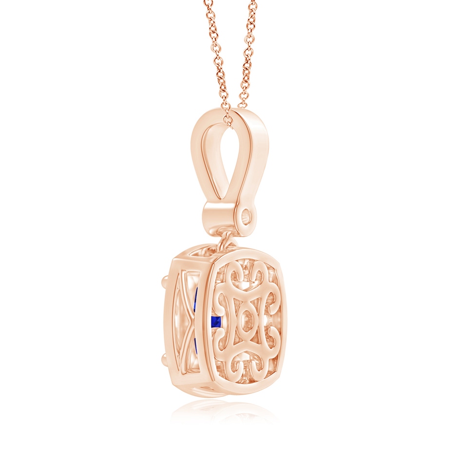 9.87x9.78x7.59mm AAA GIA Certified Cushion Blue Sapphire Pendant with Diamond Halo in Rose Gold side 399