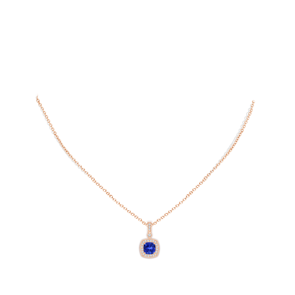 9.87x9.78x7.59mm AAA GIA Certified Cushion Blue Sapphire Pendant with Diamond Halo in Rose Gold pen