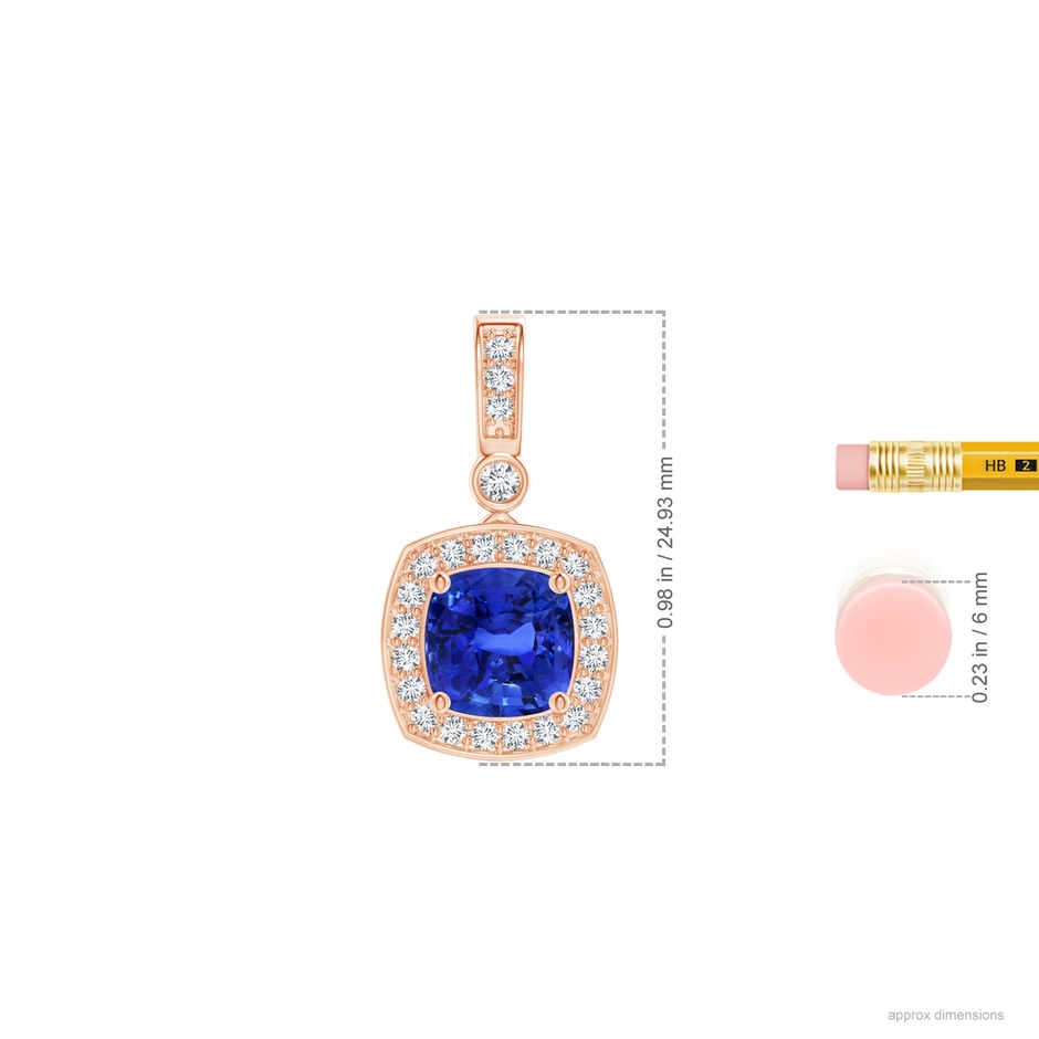 9.87x9.78x7.59mm AAA GIA Certified Cushion Blue Sapphire Pendant with Diamond Halo in Rose Gold ruler