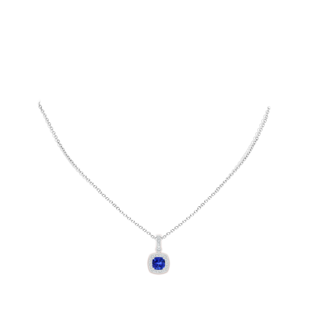 9.87x9.78x7.59mm AAA GIA Certified Cushion Blue Sapphire Pendant with Diamond Halo in White Gold pen