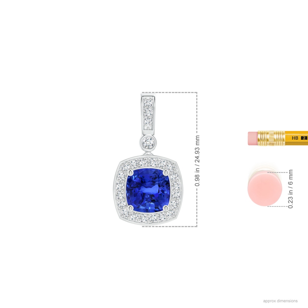 9.87x9.78x7.59mm AAA GIA Certified Cushion Blue Sapphire Pendant with Diamond Halo in White Gold ruler