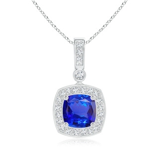 6mm AAA Cushion Tanzanite Pendant with Diamond Halo in White Gold