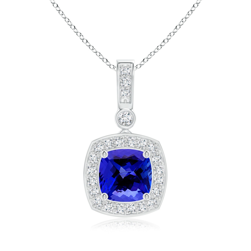 6mm AAAA Cushion Tanzanite Pendant with Diamond Halo in White Gold 