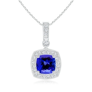 6mm AAAA Cushion Tanzanite Pendant with Diamond Halo in White Gold