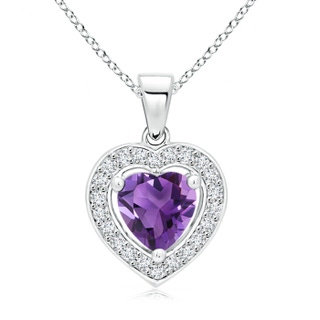 6mm AAA Floating Amethyst Heart Pendant with Diamond Halo in White Gold