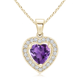 6mm AAA Floating Amethyst Heart Pendant with Diamond Halo in Yellow Gold