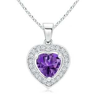 6mm AAAA Floating Amethyst Heart Pendant with Diamond Halo in White Gold