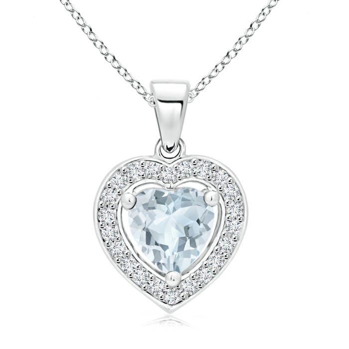 6mm A Floating Aquamarine Heart Pendant with Diamond Halo in P950 Platinum