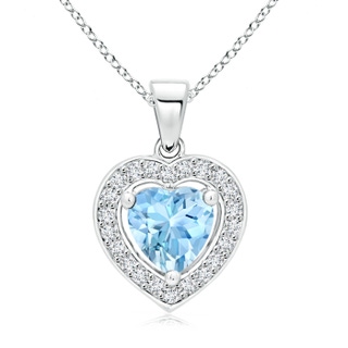 6mm AAAA Floating Aquamarine Heart Pendant with Diamond Halo in 9K White Gold