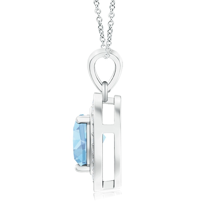 6mm AAAA Floating Aquamarine Heart Pendant with Diamond Halo in White Gold Product Image