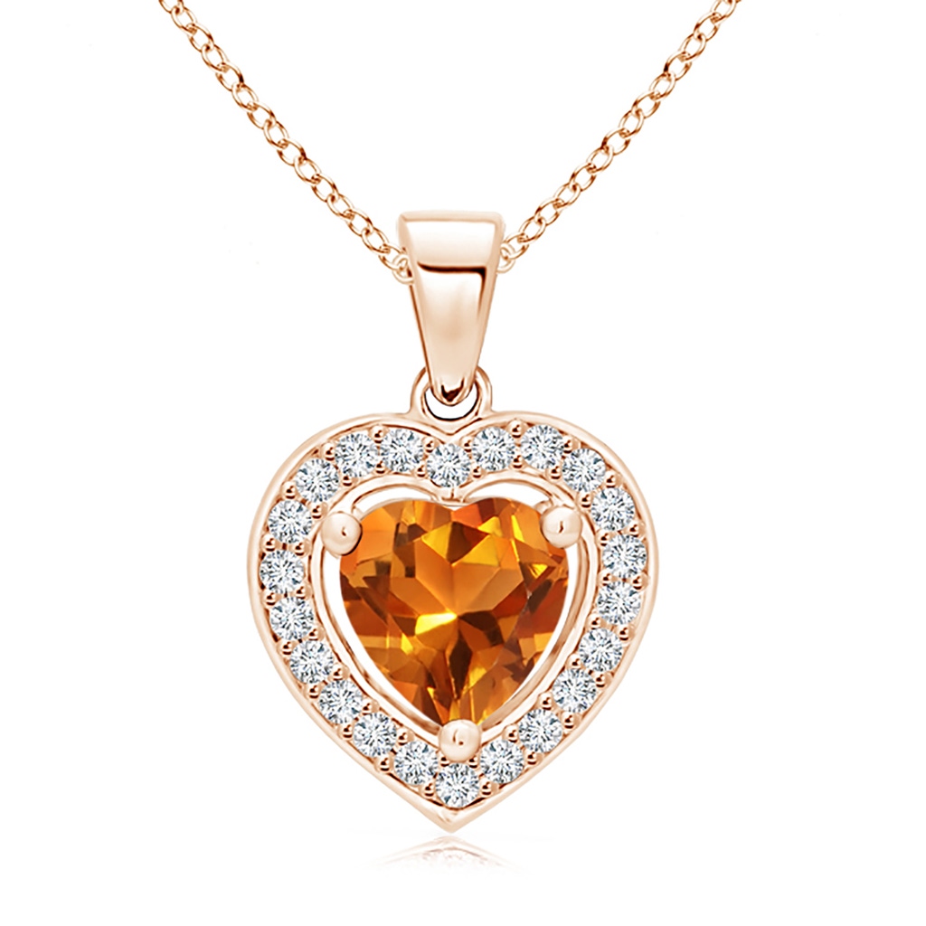6mm AAAA Floating Citrine Heart Pendant with Diamond Halo in Rose Gold