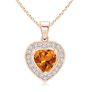 6mm AAAA Floating Citrine Heart Pendant with Diamond Halo in Rose Gold