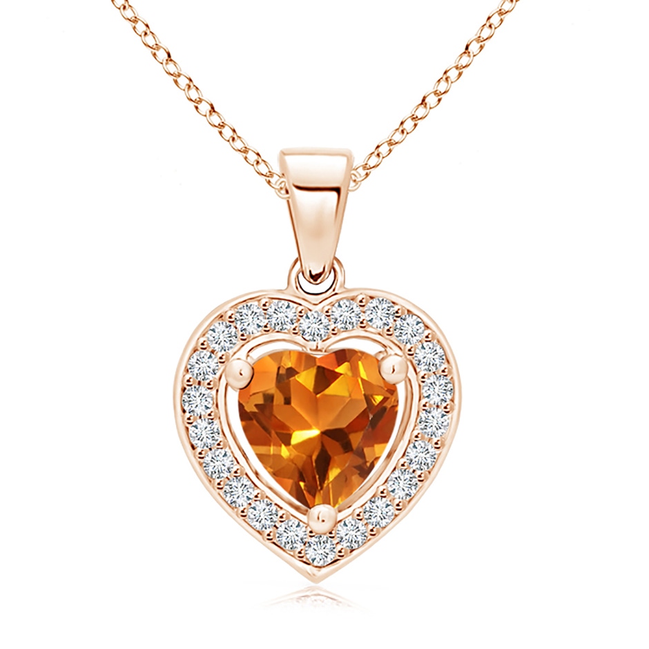 6mm AAAA Floating Citrine Heart Pendant with Diamond Halo in Rose Gold 