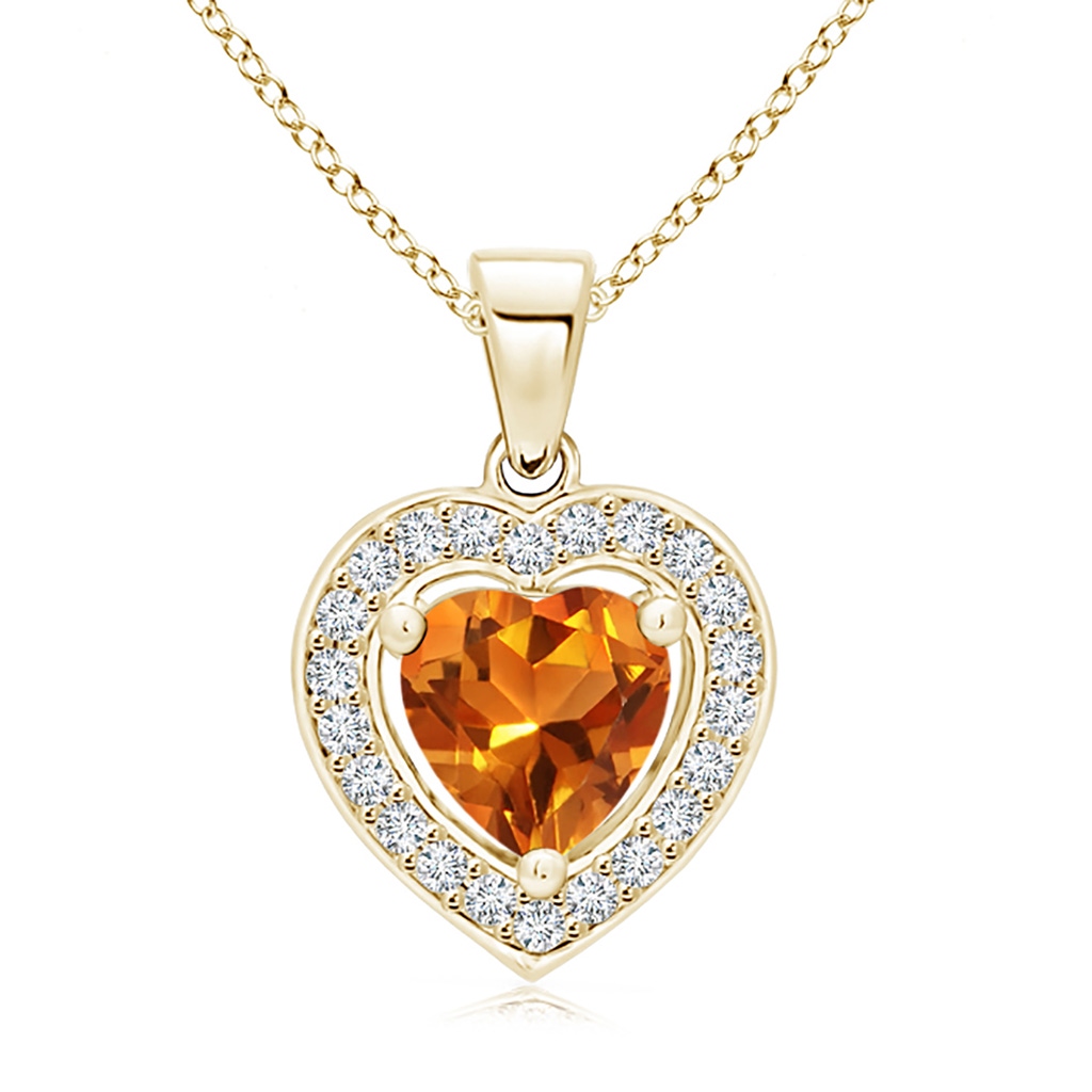 6mm AAAA Floating Citrine Heart Pendant with Diamond Halo in Yellow Gold