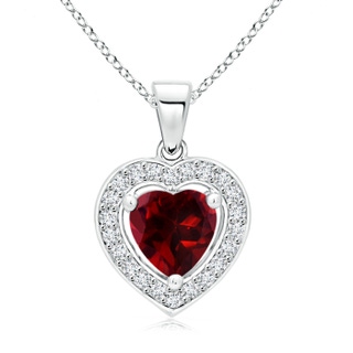 6mm AAAA Floating Garnet Heart Pendant with Diamond Halo in White Gold