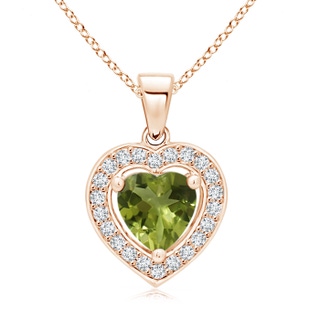 6mm A Floating Peridot Heart Pendant with Diamond Halo in 10K Rose Gold