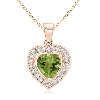 6mm AA Floating Peridot Heart Pendant with Diamond Halo in 10K Rose Gold