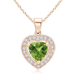 6mm AAA Floating Peridot Heart Pendant with Diamond Halo in Rose Gold