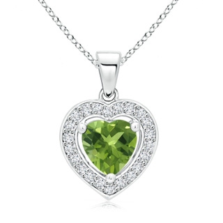 6mm AAA Floating Peridot Heart Pendant with Diamond Halo in White Gold