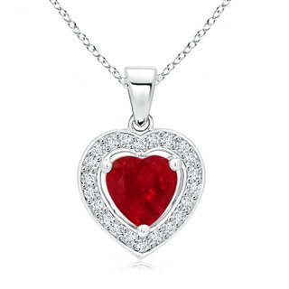6mm AAA Floating Ruby Heart Pendant with Diamond Halo in White Gold