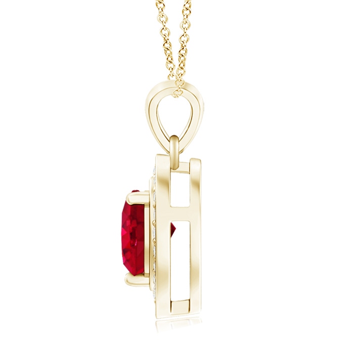 6mm AAA Floating Ruby Heart Pendant with Diamond Halo in Yellow Gold Product Image