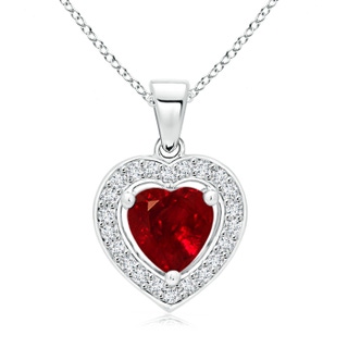 6mm AAAA Floating Ruby Heart Pendant with Diamond Halo in White Gold