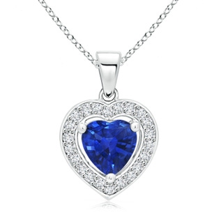 6mm AAA Floating Sapphire Heart Pendant with Diamond Halo in White Gold
