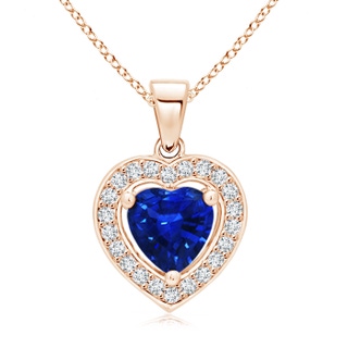 6mm AAAA Floating Sapphire Heart Pendant with Diamond Halo in Rose Gold