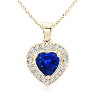 6mm AAAA Floating Sapphire Heart Pendant with Diamond Halo in Yellow Gold