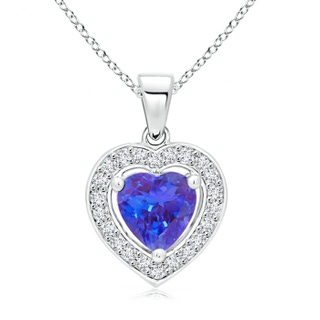 6mm AAA Floating Tanzanite Heart Pendant with Diamond Halo in White Gold