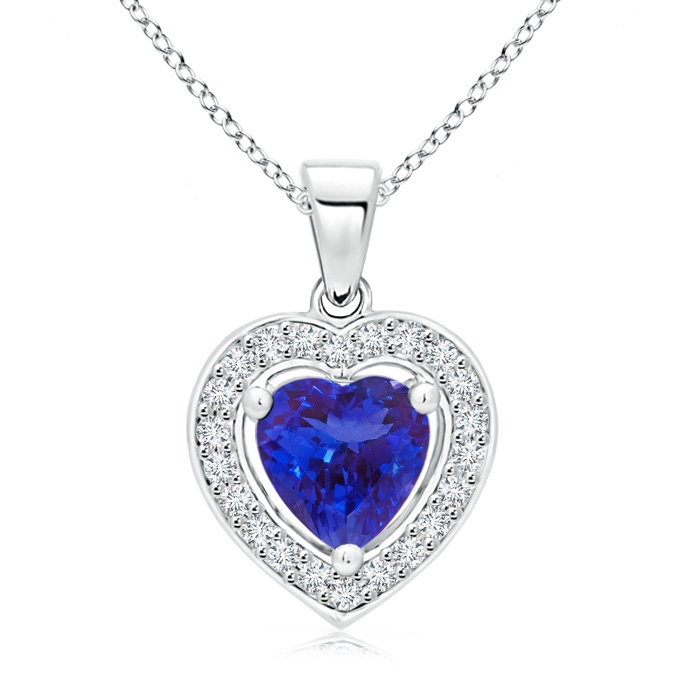 6mm AAAA Floating Tanzanite Heart Pendant with Diamond Halo in White Gold
