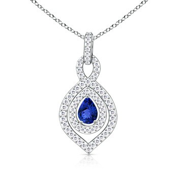 6x4mm AAA Pear-Shaped Tanzanite Twist Pendant with Diamond Double Halo in White Gold