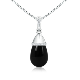 14x8mm AAA Black Onyx Drop Pendant with Diamonds in 9K White Gold