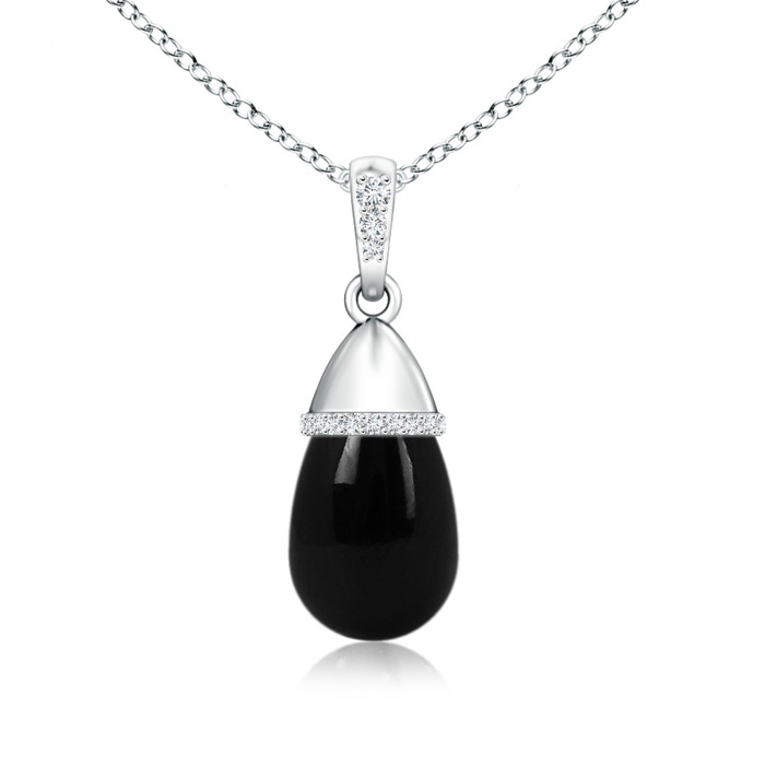 14x8mm AAA Black Onyx Drop Pendant with Diamonds in White Gold 