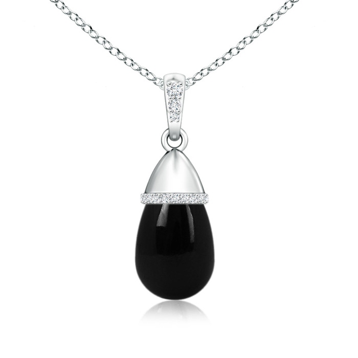 14x8mm AAA Black Onyx Drop Pendant with Diamonds in White Gold